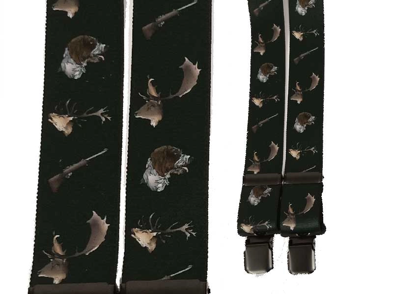 Kvalitní šle s loveckým vzorem jelen šíře 4cm, vzor Y, kování